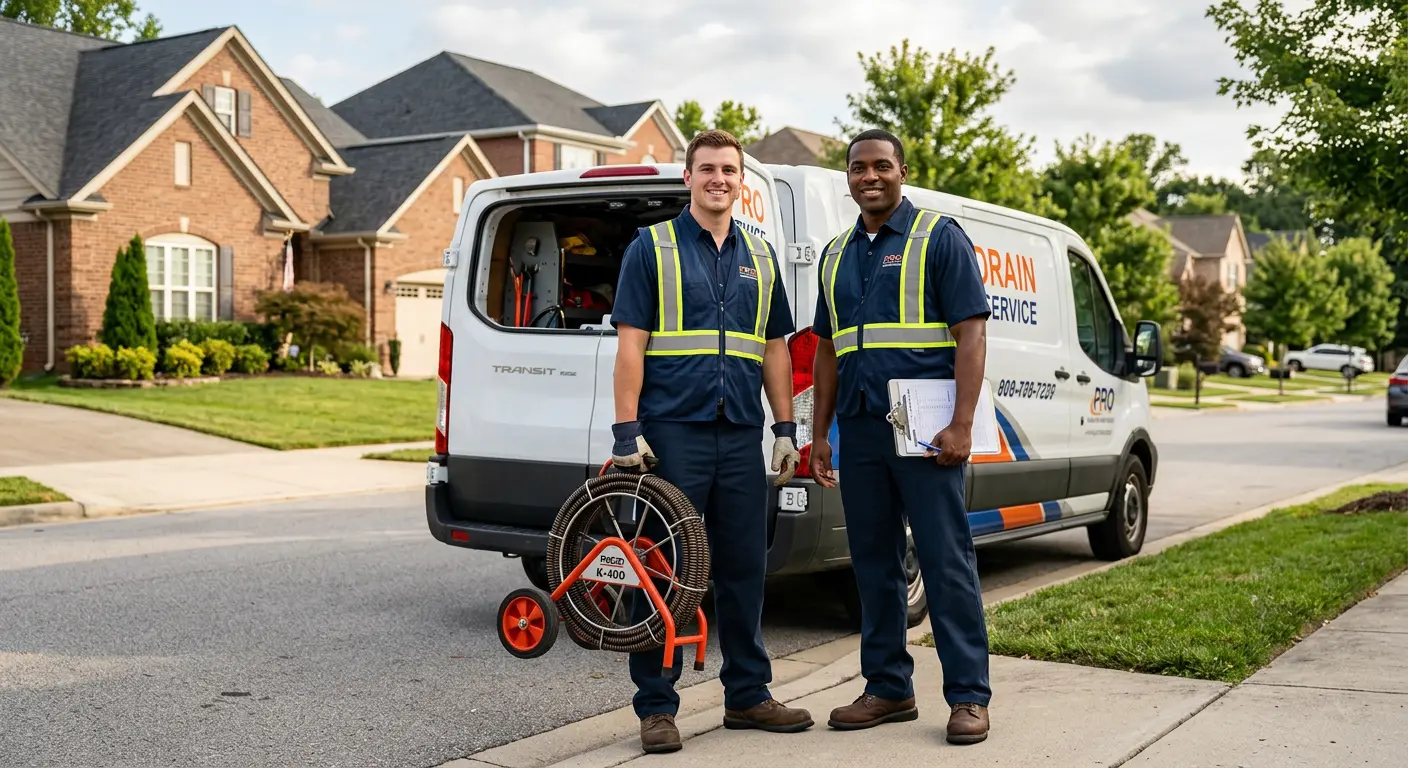 Sewer and drain service team with equipment ready for work in Wade Hampton