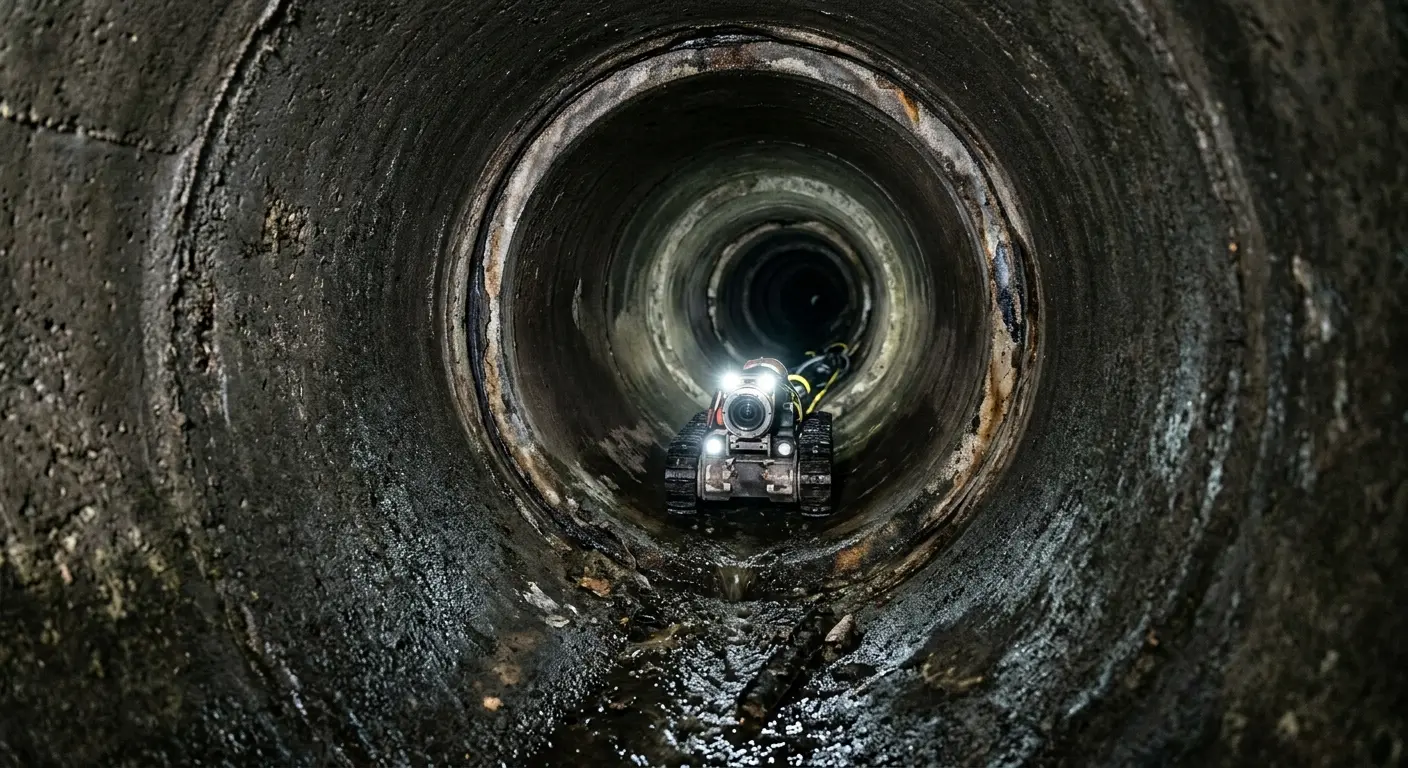 Robotic sewer camera inspecting pipe interior for Sewer Line Cleaning in Wade Hampton