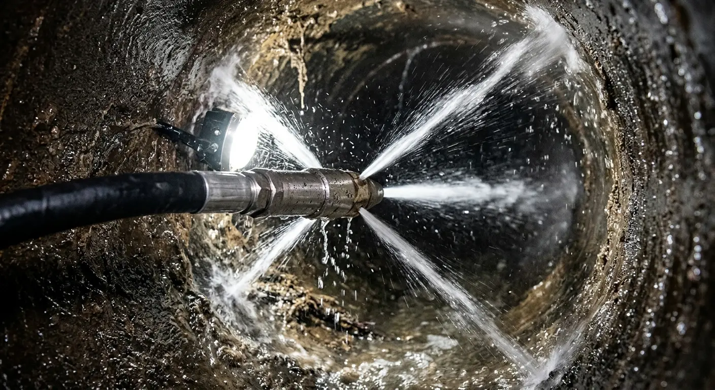 High-pressure hydro jetting nozzle cleaning sewer pipe for Sewer Cleanout in Wade Hampton